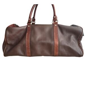M London Mens Tote Duffel Bag Brown Leather Travel Gym Weekender Carry On Preppy